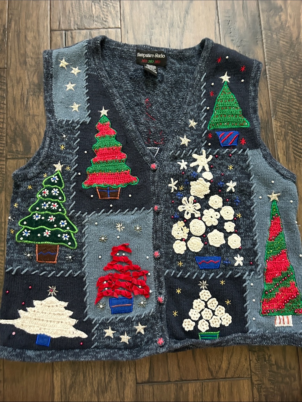 Navy Patchwork Holiday Sweater Vest - Men's